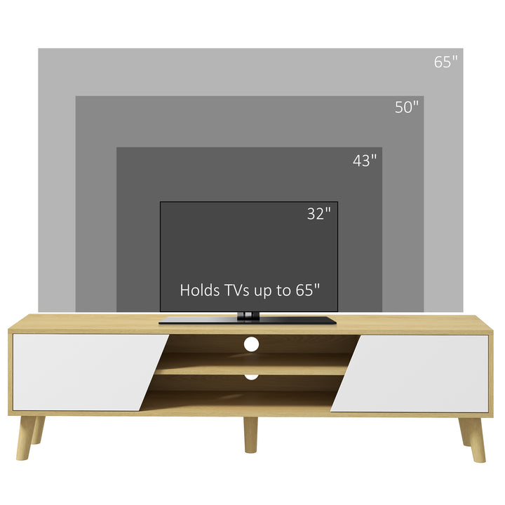 HOMCOM TV Stand for 65 Inch Television, Entertainment Center with Soft Closing Door and Rubberwood Legs, Oak and White