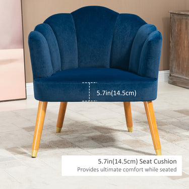 HOMCOM Modern Accent Chairs with Cushioned Seat, Upholstered Velvet Armchair for Bedroom, Living Room Chair with Arms and Wood Legs, Blue