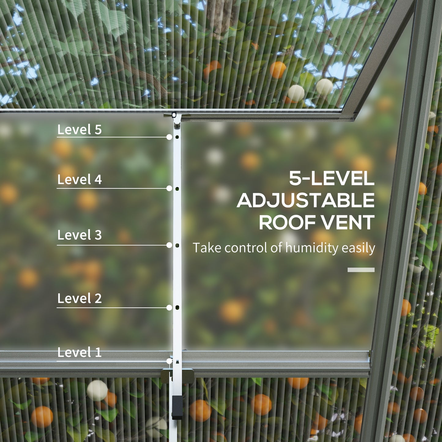 Outsunny 6' x 8' Walk-in Polycarbonate Greenhouse Aluminium Green House with 2 PC Panel Types, 5-Level Roof Vent, Rain Gutter