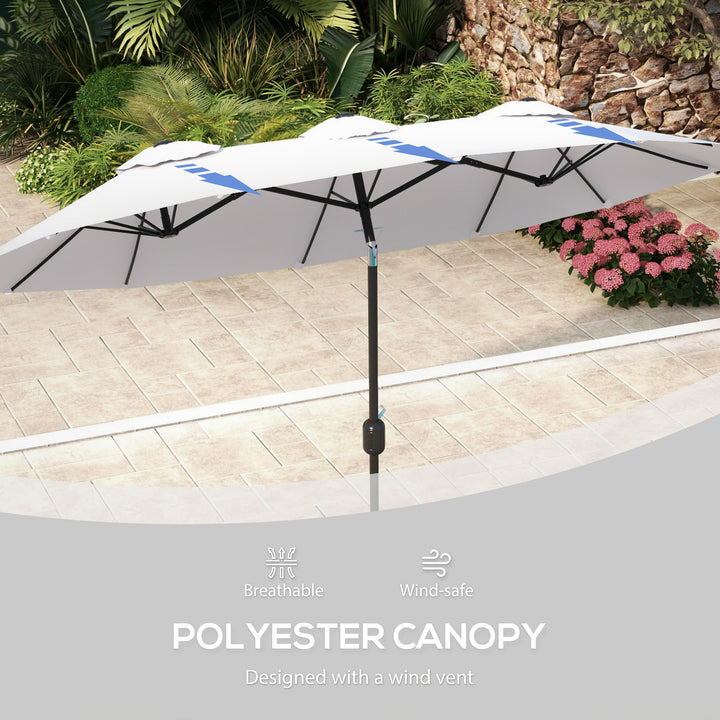 Outsunny 9.7' Double-sided Outdoor Patio Umbrella with Tilt, Crank and Vents, Cream White