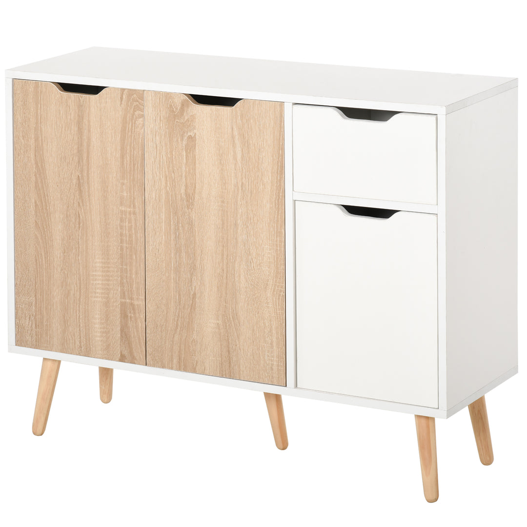 HOMCOM 35" Sideboard Storage Cabinet with Drawer, White and Nature Wood