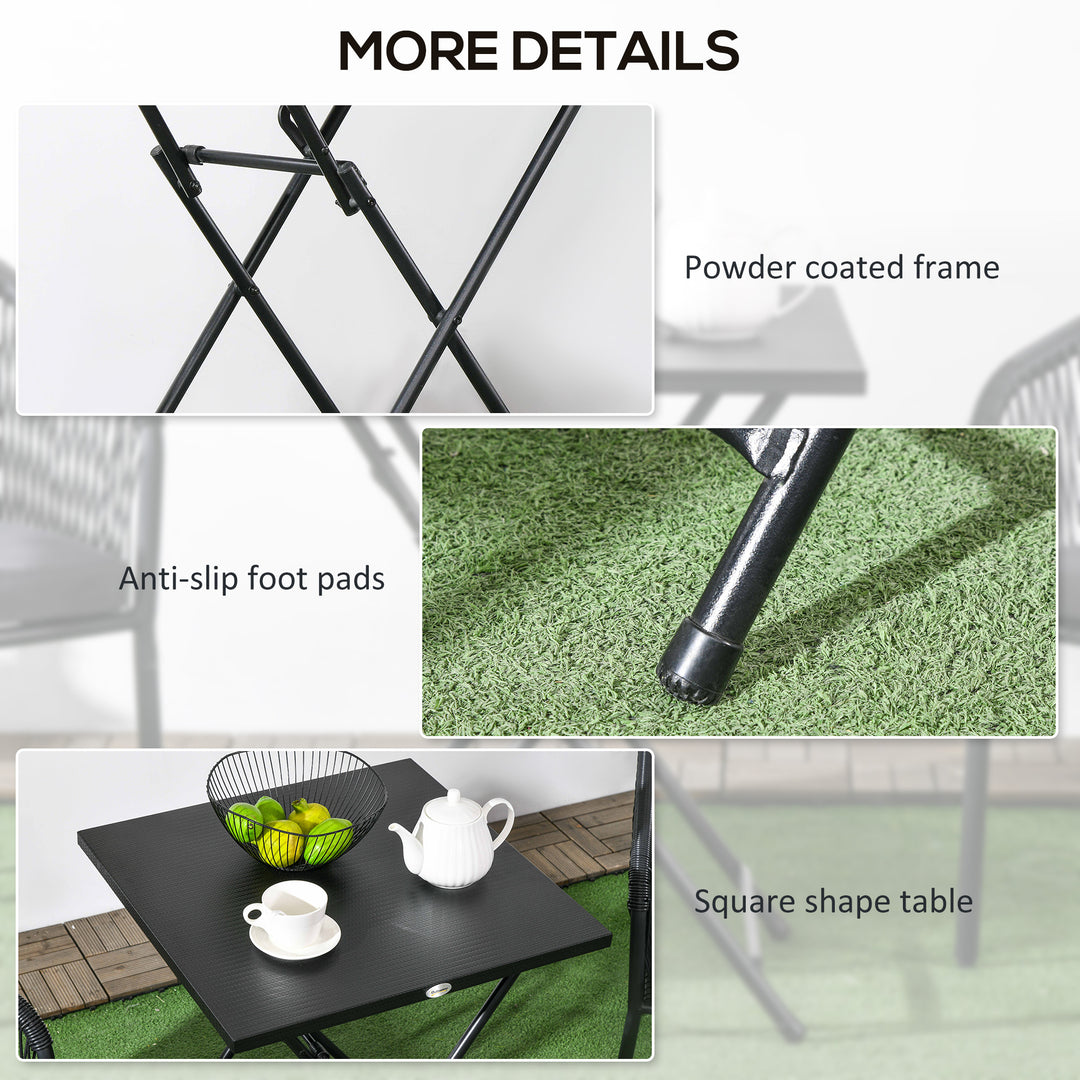 Outsunny Folding Coffee Table, Folding Patio Table, Square Small Side Table with Metal Plate Top, 23.6" x 23.6", Black