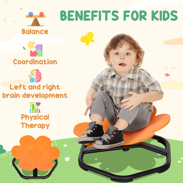 Qaba Flower-Shaped Kids Swivel Chair, Non-Slip Sensory Spinning Chair for Physical Coordination Training, Orange