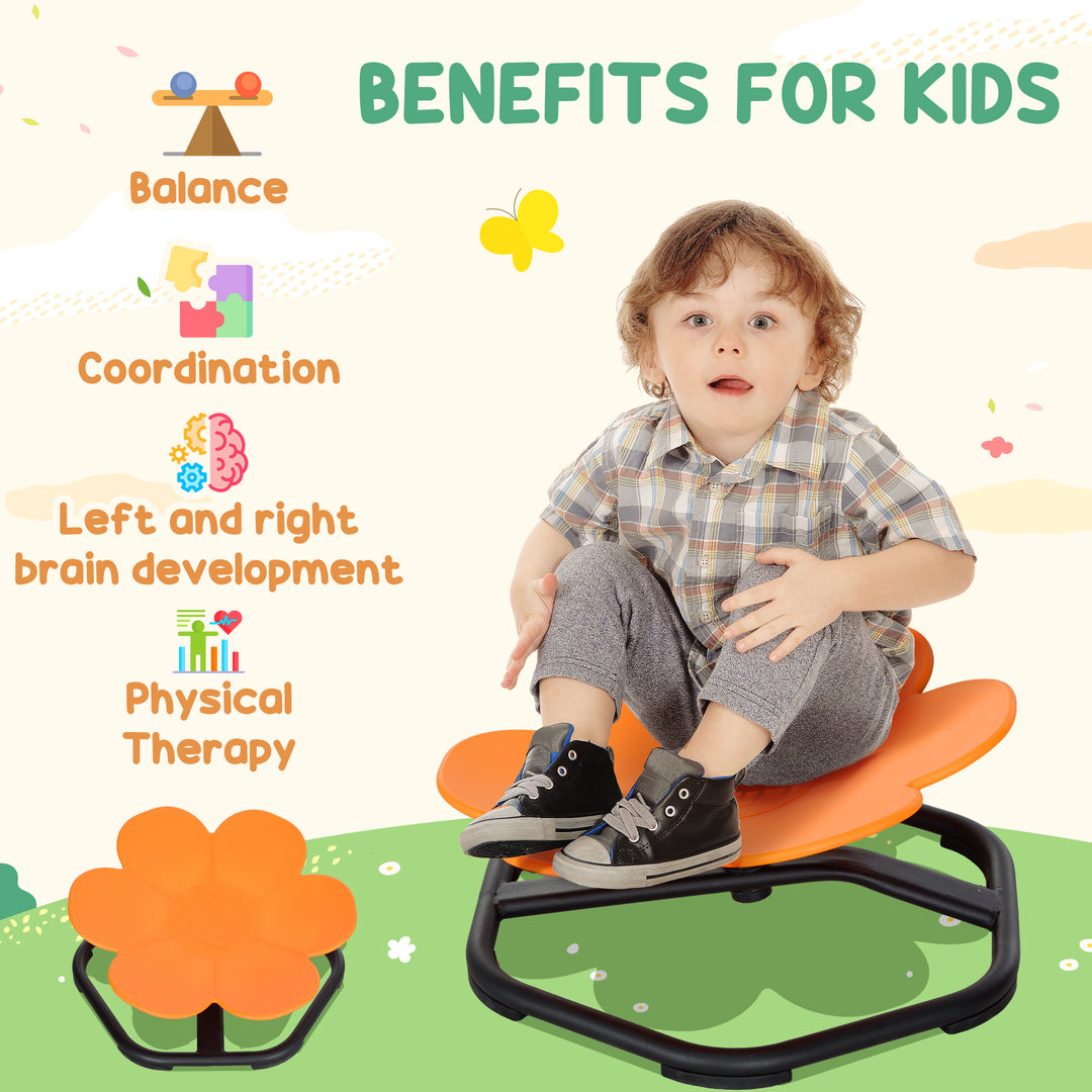Qaba Flower-Shaped Kids Swivel Chair, Non-Slip Sensory Spinning Chair for Physical Coordination Training, Orange