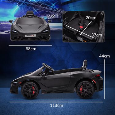 Qaba McLaren 765LT Licensed 12V Kids Electric Car w/ Scissor Doors, Transport Wheels, Remote, Slow Start, Music Horn Black