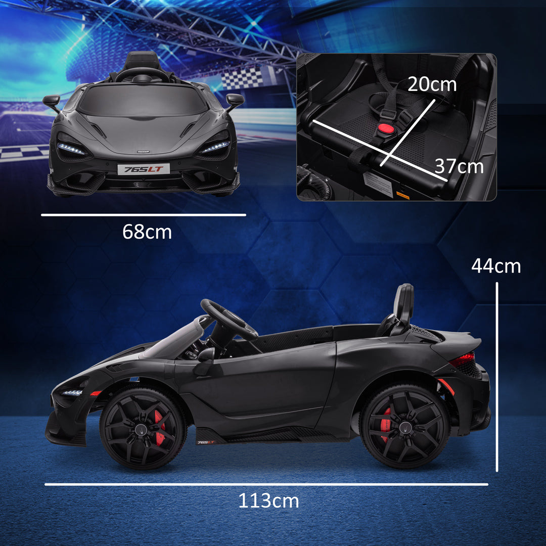 Qaba McLaren 765LT Licensed 12V Kids Electric Car w/ Scissor Doors, Transport Wheels, Remote, Slow Start, Music Horn Black