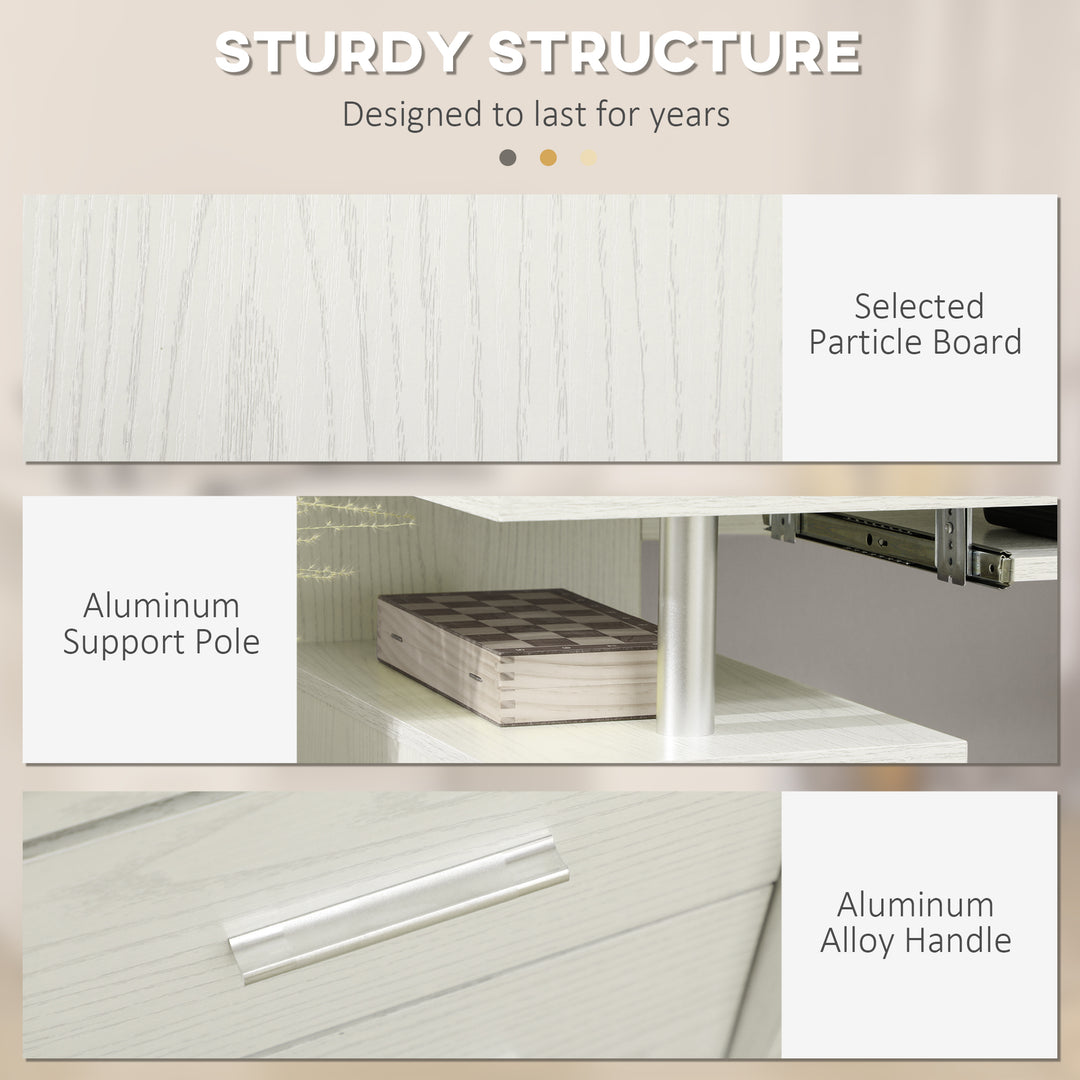HOMCOM 47" Computer Desk with Keyboard Tray and Storage Drawers, Home Office Workstation Table with Storage Shelves, White