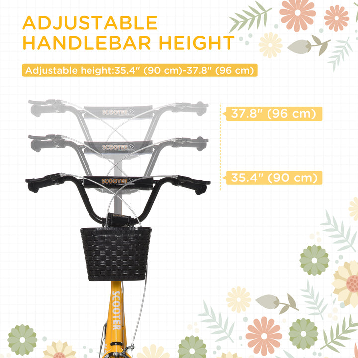 Aosom Kick Scooter with Adjustable Handlebar, Kids Scooter with 2 Brakes Basket Cupholder 16" Inflatable Rubber Tyres Pink