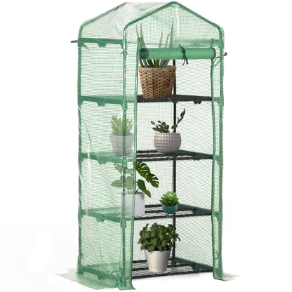 Outsunny Portable Greenhouse, Outdoor Hot House Plant Flower Greenhouse with 4 Tier Shelves, Steel Frame, PE Cover, Dark Green