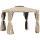 Outsunny 10' x 10' Outdoor Patio Gazebo Double Soft-top Garden Shelter Tent with Curtains, & Mesh Screen Drapes, Brown