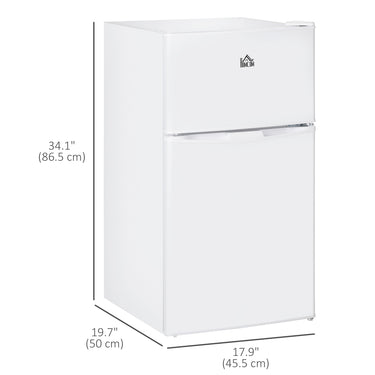 HOMCOM 3.2 Cu Ft Compact Refrigerator, Mini Fridge with Freezer, Adjustable Shelves and Reversible Doors for Bedroom, White