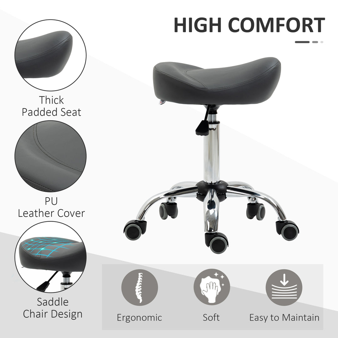 HOMCOM Saddle Stool, Height Adjustable Rolling Salon Chair with PU Leather for Massage, Spa, Clinic, Beauty and Tattoo, White