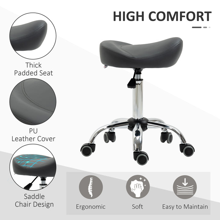 HOMCOM Saddle Stool, Height Adjustable Rolling Salon Chair with PU Leather for Massage, Spa, Clinic, Beauty and Tattoo, White