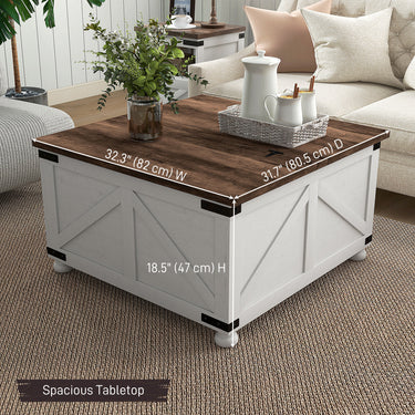 HOMCOM Coffee Table with Lift Top, 32" Farmhouse Center Table with Hidden Compartment for Living Room, Antique White