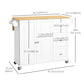 HOMCOM Kitchen Island with Drop Leaf, Rolling Kitchen Cart on Wheels with 3 Drawers, Cabinet, Natural Wood Top, Spice Rack and Towel Rack, White