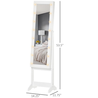 HOMCOM Free Standing Armoire Organizer, Lighted Mirrored Jewelry Cabinet w/ Angle Adjustable & 16 LED Lights Warm White
