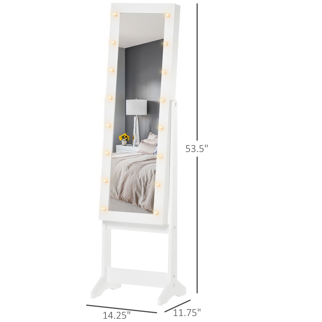 HOMCOM Free Standing Armoire Organizer, Lighted Mirrored Jewelry Cabinet w/ Angle Adjustable & 16 LED Lights Warm White