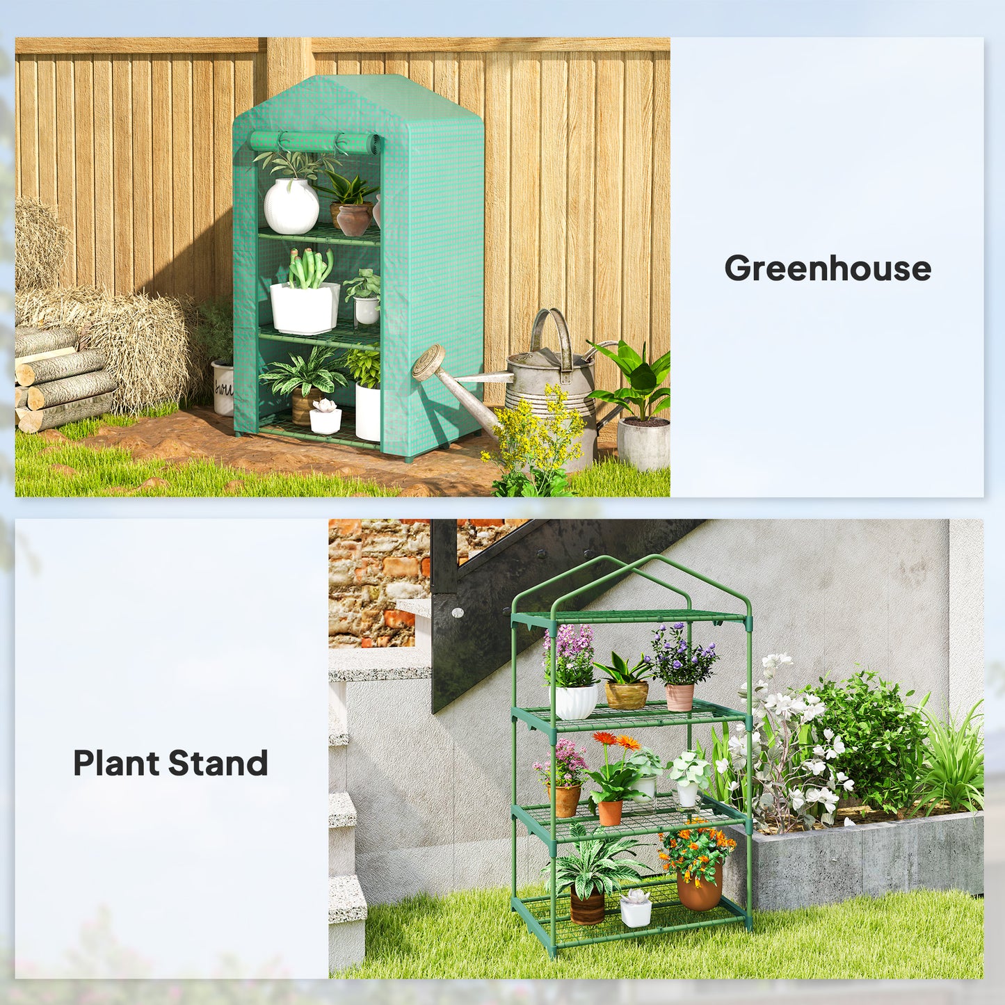 Outsunny 56" x 56" Walk-in Greenhouse Outdoor, Portable Gardening Plant Hot House with 2-Tier Shelf, Green