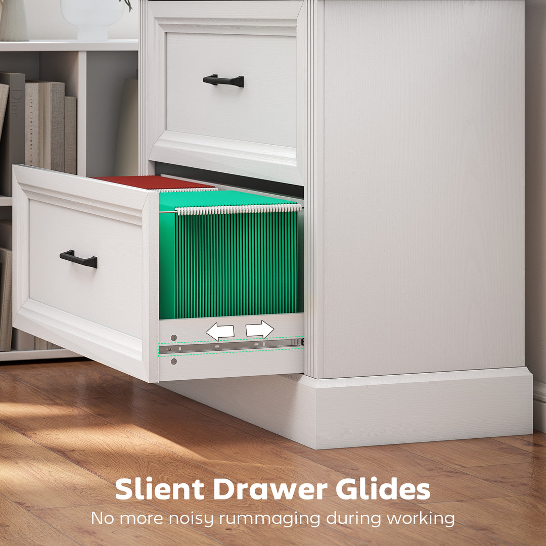 HOMCOM Lateral Filing Cabinet, Farmhouse File Cabinet with 2 Silent Drawers for Letter/A4/Legal Size Files, White