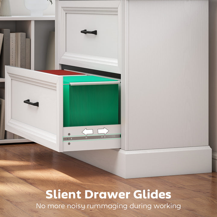 HOMCOM Lateral Filing Cabinet, Farmhouse File Cabinet with 2 Silent Drawers for Letter/A4/Legal Size Files, White