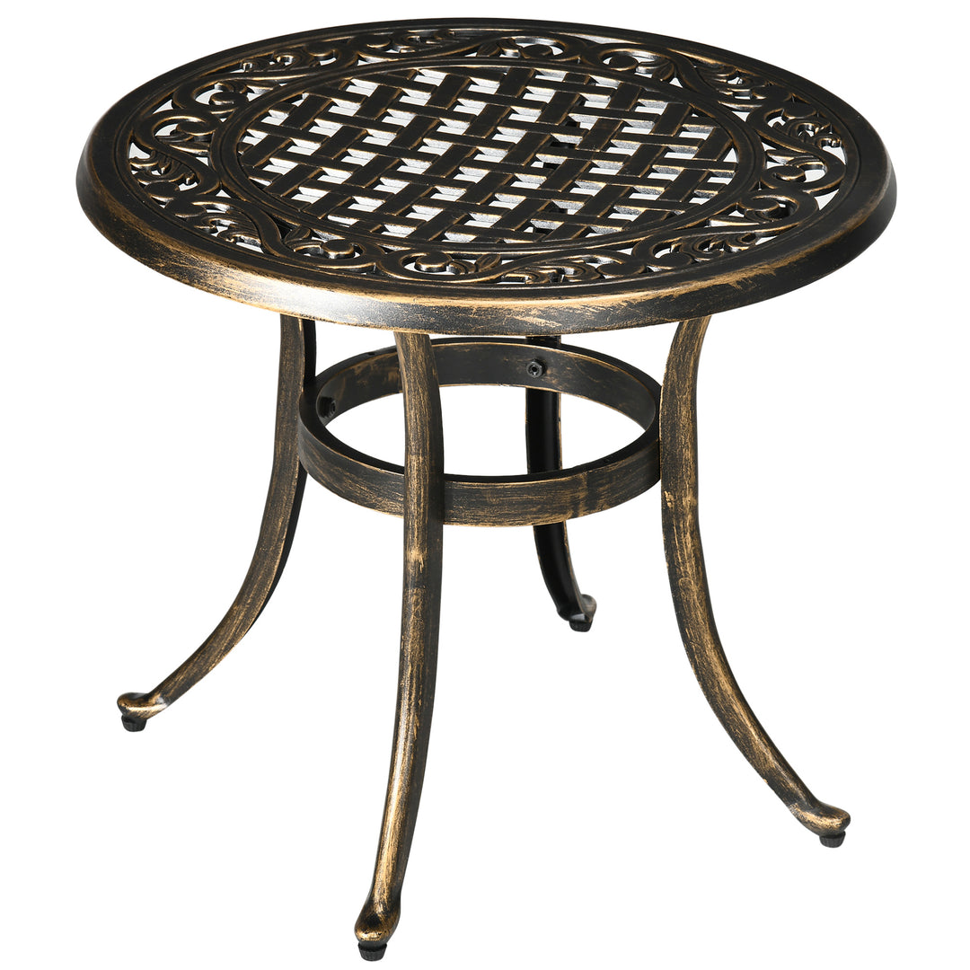 Outsunny Ф23.6" Round Outdoor Side Table, Cast Aluminum Frame Patio Coffee Side Desk for Patio, Garden, Balcony, Bronze