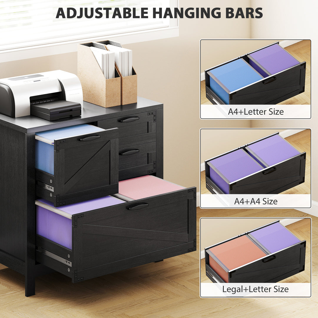 HOMCOM Lateral Filing Cabinet, Farmhouse File Cabinet with 4 Drawers, Fit Letter/A4/Legal Hanging Files, Black Wood Grain