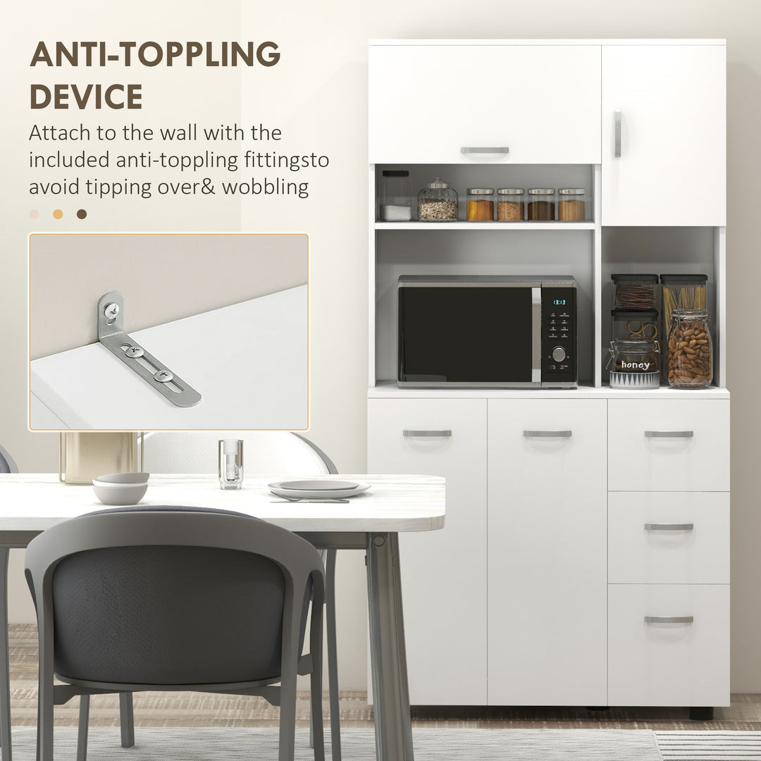HOMCOM Freestanding Kitchen Microwave Cabinet Tall Cabinet with Doors Drawers Shelves, White