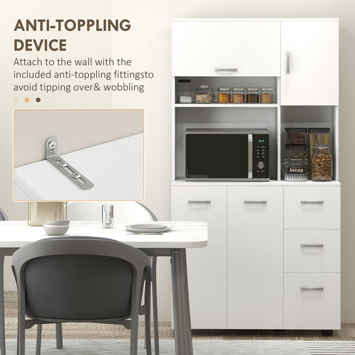 HOMCOM Freestanding Kitchen Microwave Cabinet Tall Cabinet with Doors Drawers Shelves, White