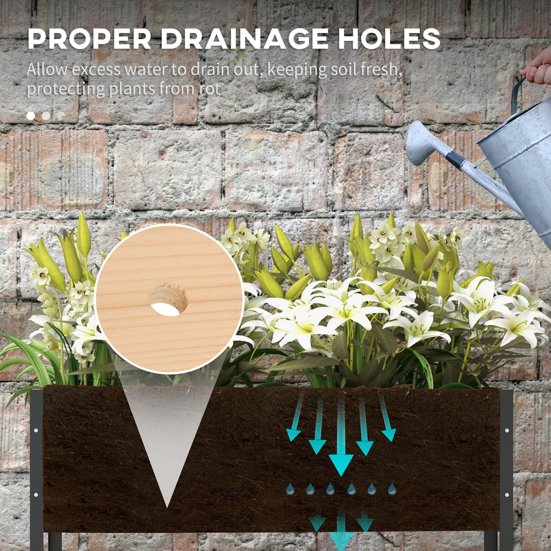 Outsunny Wooden Elevated Planter Box, Raised Garden Bed with Wheels, Metal Legs, Drainage Holes and Bed Liner