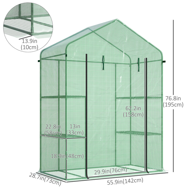 Outsunny 56" x 29" x 77" Walk-in Greenhouse, Mini Greenhouse with 4 Shelves, Roll-Up Door and Weatherized Cover, Clear