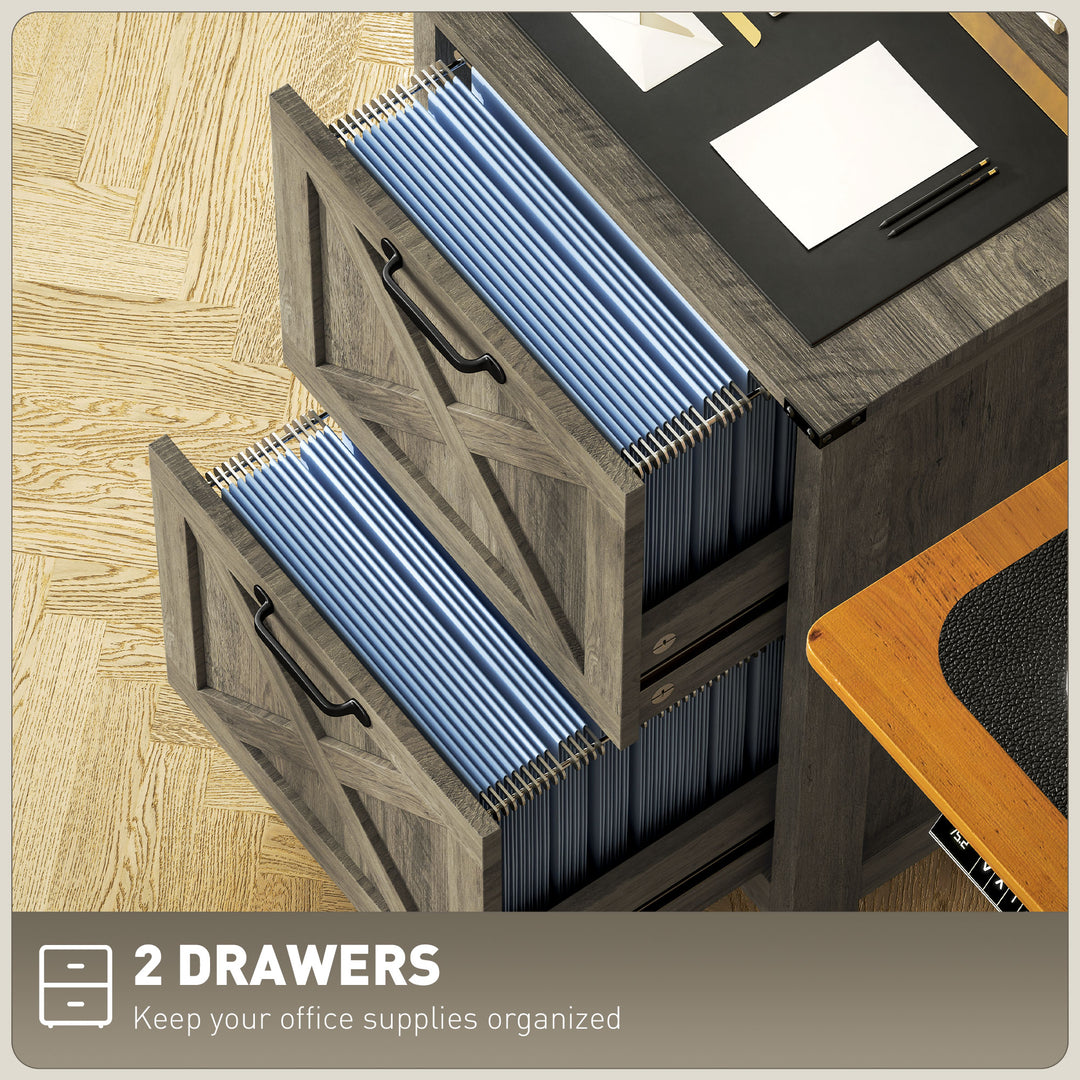 HOMCOM Vertical Filing Cabinet with 2 Drawers, Rustic Farmhouse Office Storage Cabinet for A4, Letter Size, Rustic Brown