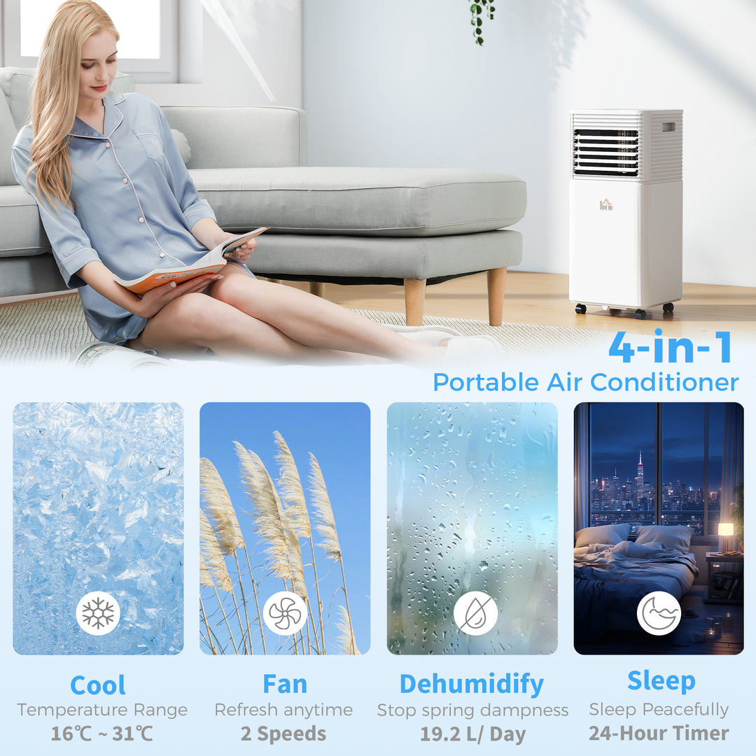 HOMCOM 8000 BTU Portable Air Conditioner with Fan & Dehumidifier Mode, Quiet AC Unit with Remote Control, 24-Hour Timer, White