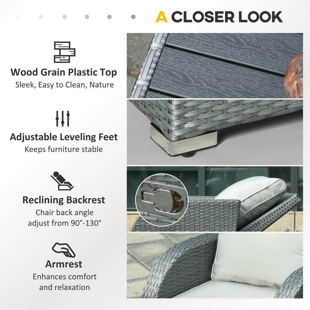 Outsunny 6 PCS Outdoor Rattan Wicker Sofa Set Patio All Weather Furniture w/ Tea Table & Cushion for Backyard Garden Grey