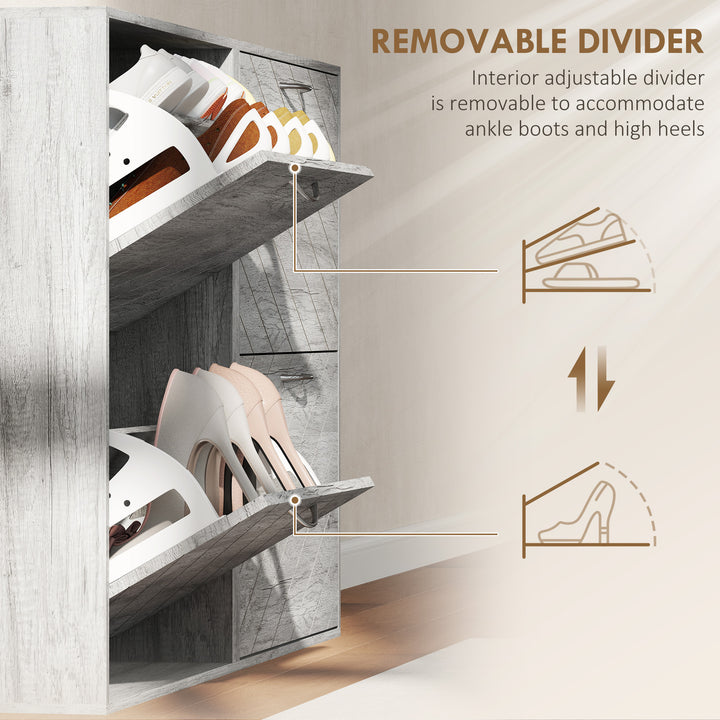 HOMCOM Shoe Storage Cabinet with 4 Flip Drawers, Narrow and Slim, 12 Pair of Shoes Organizer for Hallway, Entryway, Grey