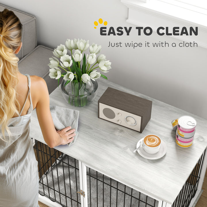 PawHut Dog Crate Furniture with Washable Cushion, Adjustable Feet for Medium Dogs, Indoor Use, Grey