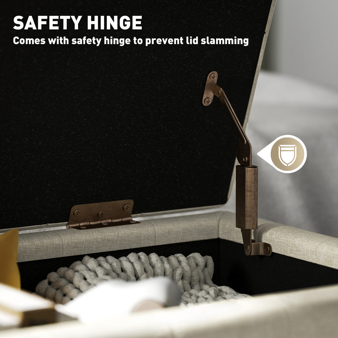 HOMCOM Storage Ottoman, Linen Fabric End of Bed Bench with Button Tufted Storage Bench for Bedroom, Grey