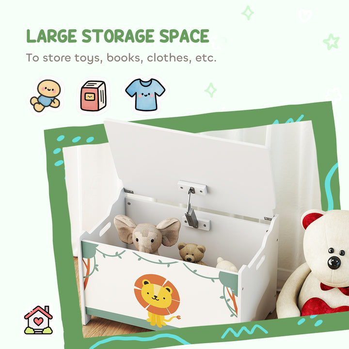 Qaba Toy Chest, Kids Storage Chest with Lid, Safety Hinges and Groove Handles for Boys, Girls, Pink