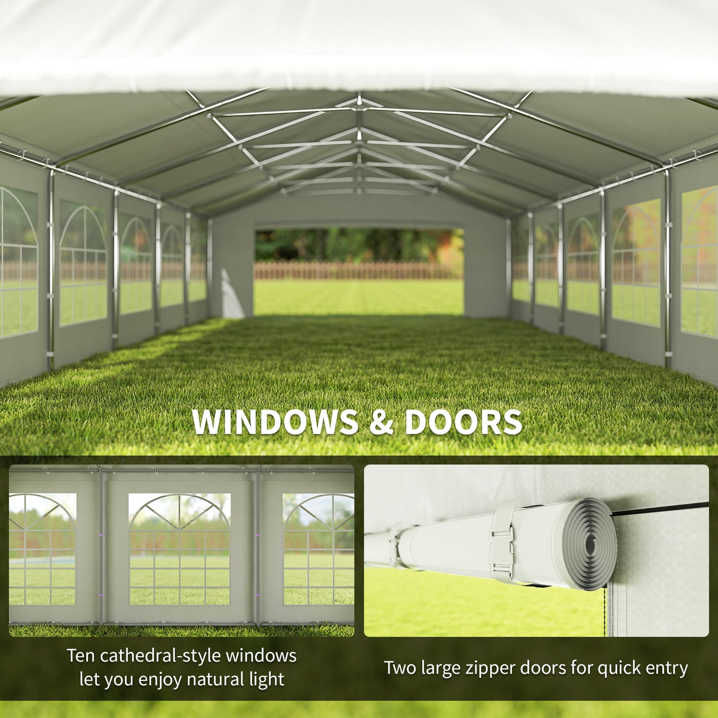 Outsunny 32'x16' Large Patio Gazebo, Steel Party Event Wedding Tent Canopy Carport Garage W/ 4 Removable Sidewalls for Outdoor Parking, White