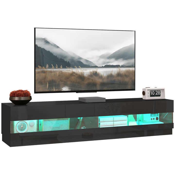 HOMCOM Lighted TV Stand for TVs up to 75", TV Cabinet with Storage for Living Room, High Gloss White