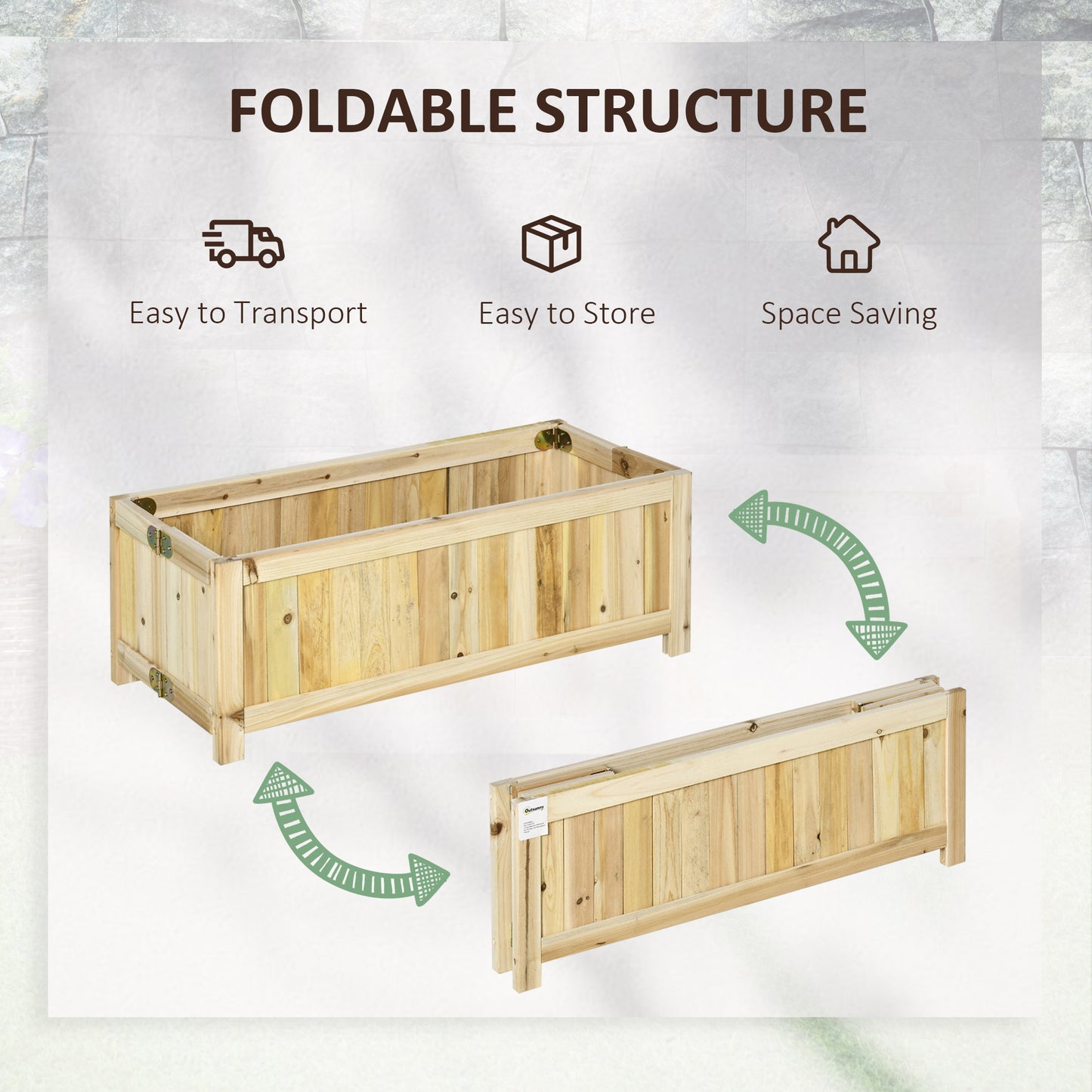 Outsunny Foldable Elevated Planter Box, Wooden Raised Garden Bed for Backyard, Patio to Grow Vegetables, Herbs, Flowers, Natural