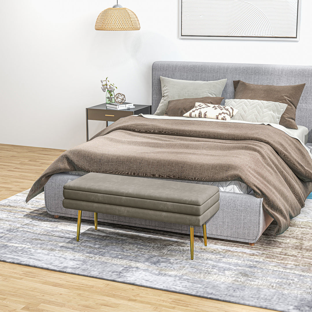 HOMCOM 39" Storage Ottoman, Velvet End of Bed Bench with Steel Legs, Foot Stool with Storage for Bedroom, Living Room, Pink