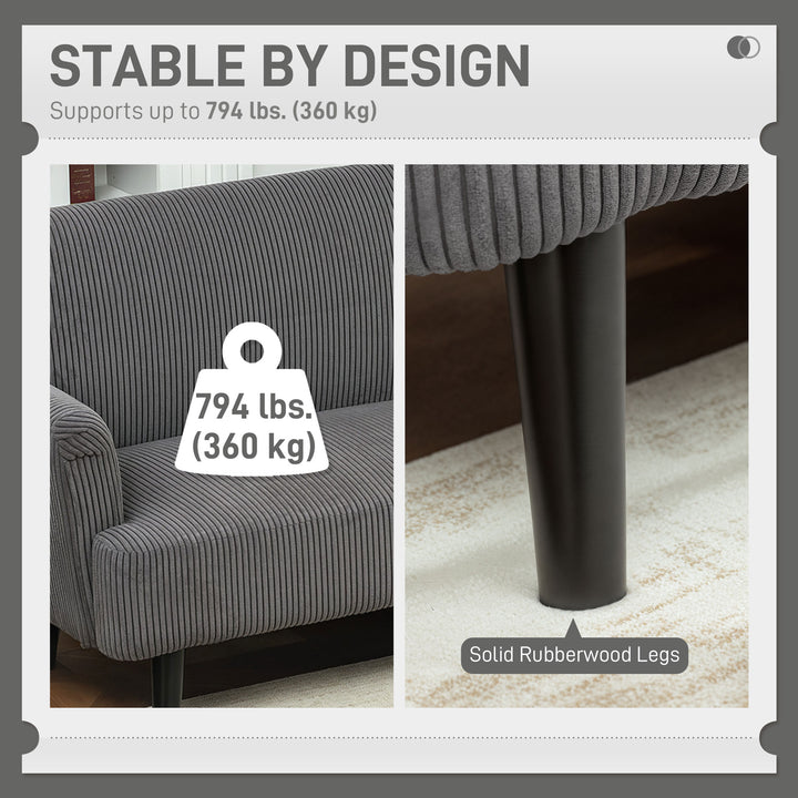 HOMCOM Modern Couch, 3 Seater Sofa, Corduroy Loveseat with Rubberwood Legs and Extra-Wide Seat, Grey