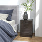 HOMCOM Bedside Table, Modern Night Stand with 3 Drawers and Metal Rail for Bedroom, Dark Brown