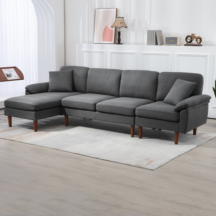 HOMCOM L-Shape Sofa, Modern Sectional Couch with Changeable Chaise Lounge, Pillows and Wooden Legs for Living Room, Dark Grey