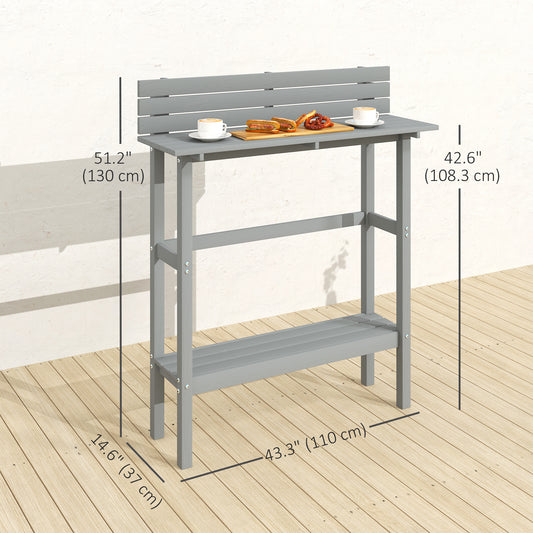Outsunny 110cm Rectangle Outdoor Bar Table with Built-in Footrest, Slatted Top, Grey