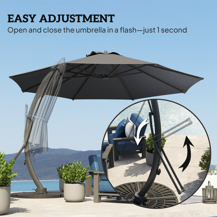Outsunny 11FT Patio Umbrella, Cantilever Umbrella with 8 Ribs, 360° Rotation, Easy Adjustment for Garden, Deck, UPF 50+, Grey