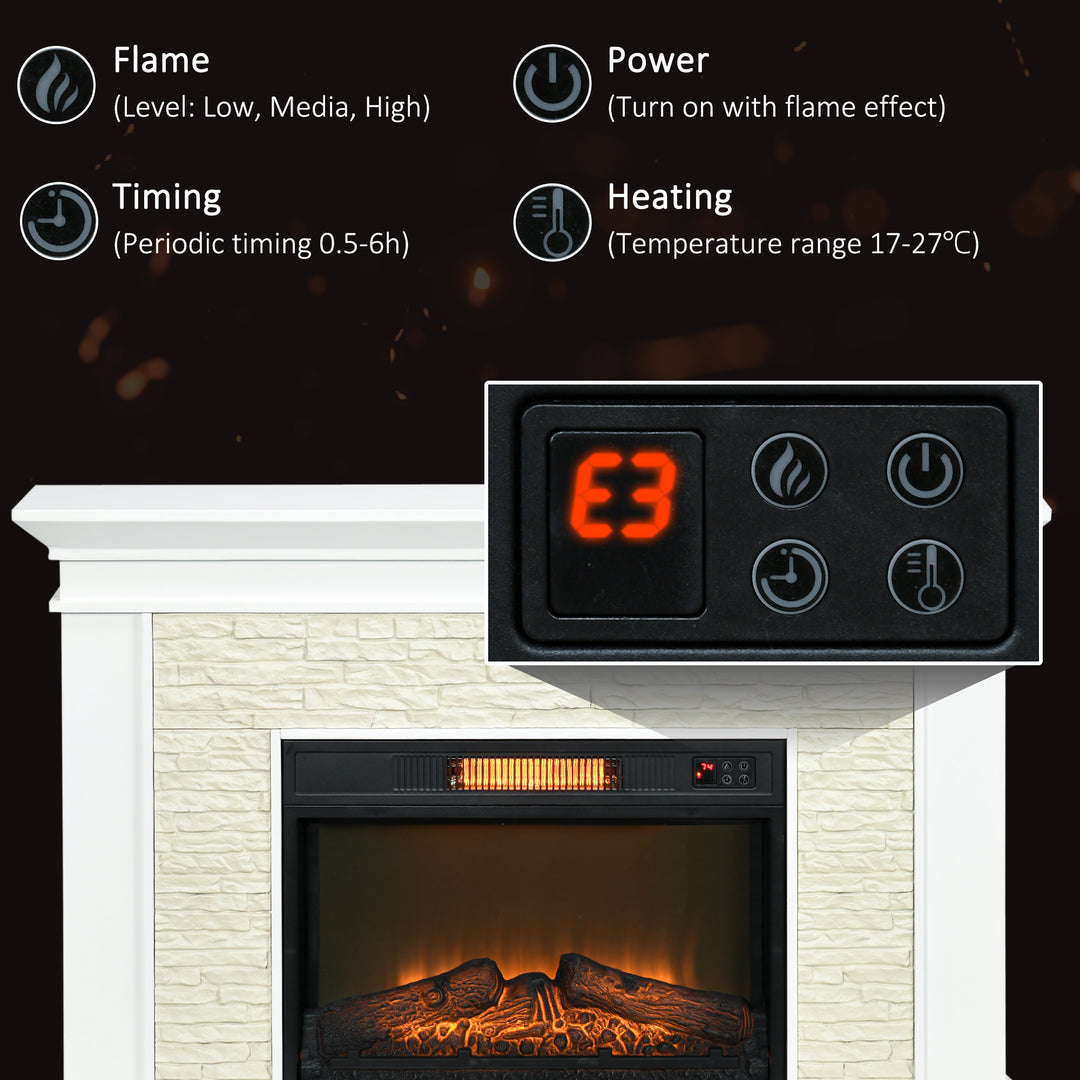 HOMCOM 31.5" Electric Fireplace with Mantel, 1400W Freestanding Fireplace Heater with Remote Control, Overheat Protection, Timer, White