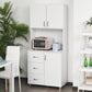 HOMCOM Freestanding Kitchen Buffet with Hutch Storage Organizer with 2 Door Cabinets, 3 Drawers and Open Countertop, Adjustable Shelf for Dining Room Pantry, White