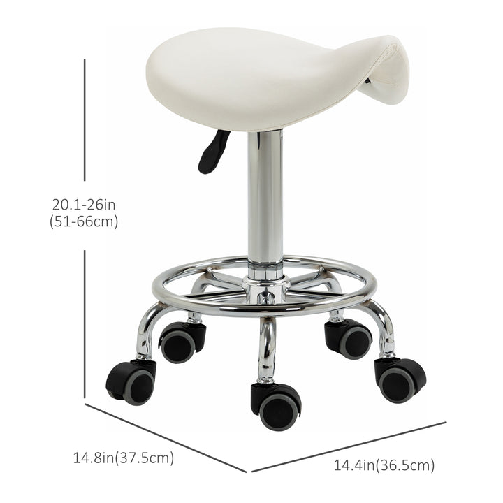 HOMCOM Saddle Stool, PU Leather Adjustable Rolling Salon Chair for Massage, Spa, Clinic, Beauty and Tattoo, Black