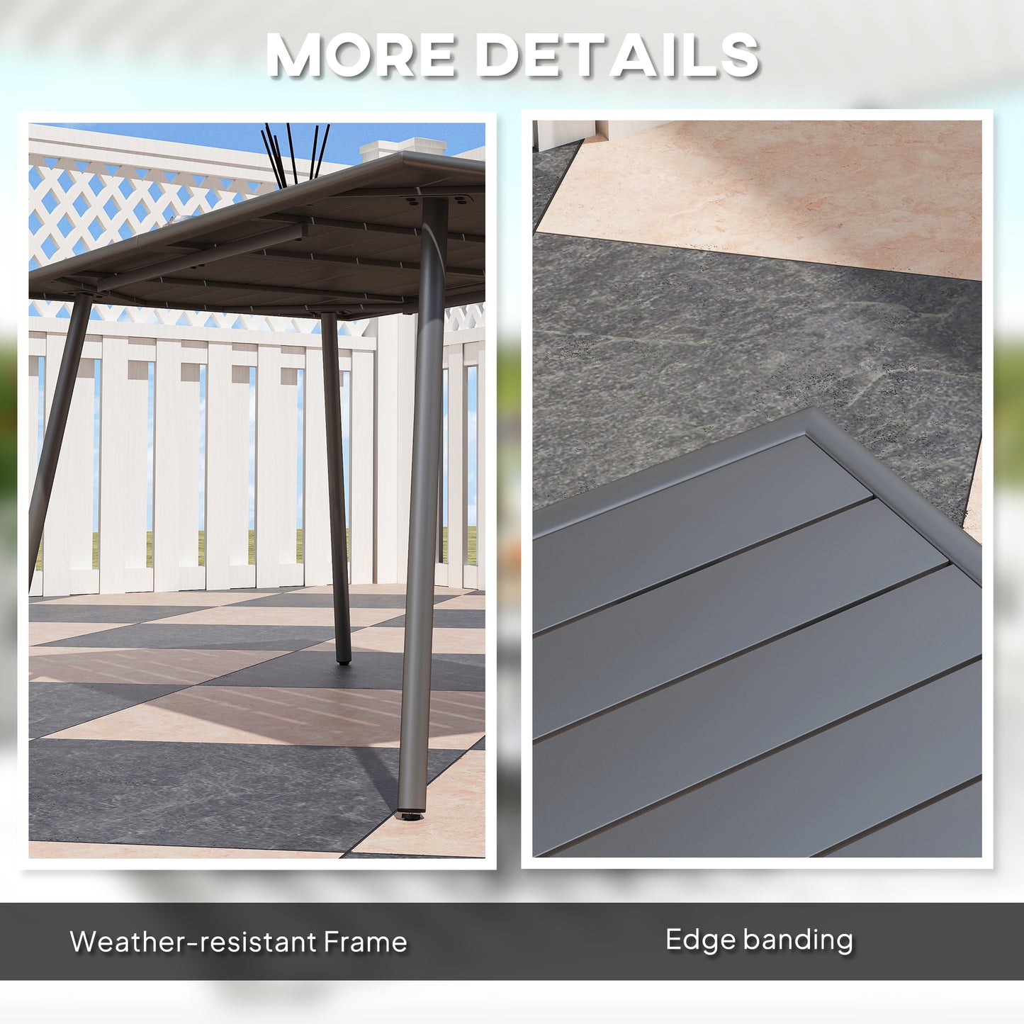 Outsunny Rectangle Patio Dining Table for 6 Person, Metal Steel Slat Outdoor Table, for Lawn, Garden, 59" x 31.5" x 29", Grey